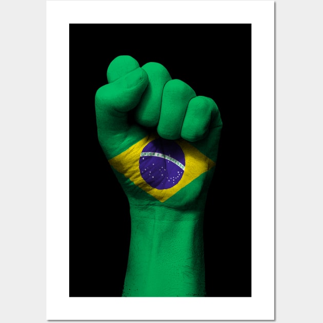 Flag of Brazil on a Raised Clenched Fist Wall Art by jeffbartels